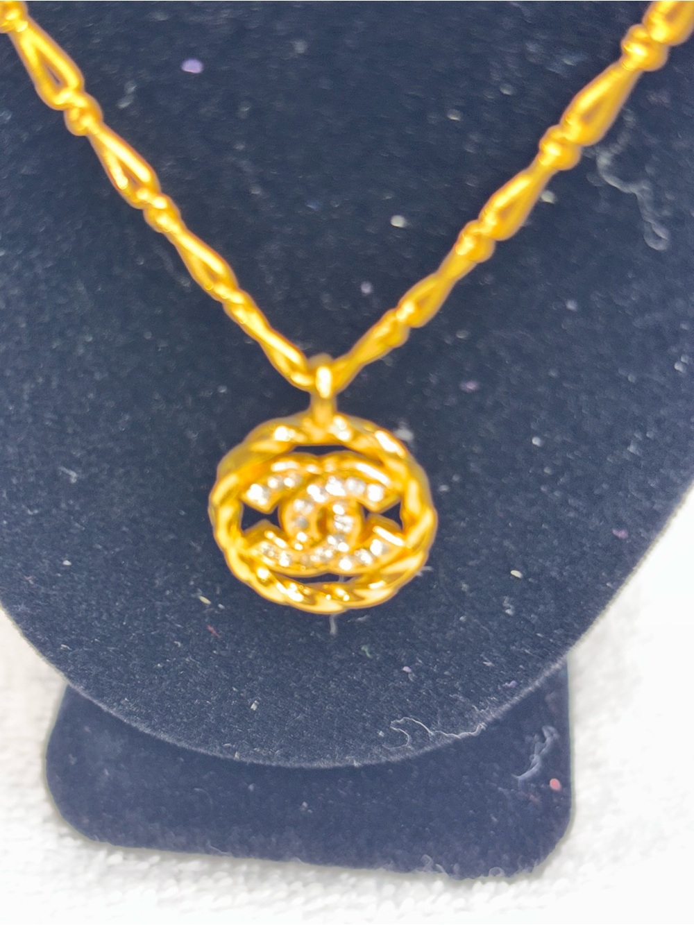 CHANEL Gold-Tone Crystal CC Medallion Necklace - Gold - Picture 4 of 7
